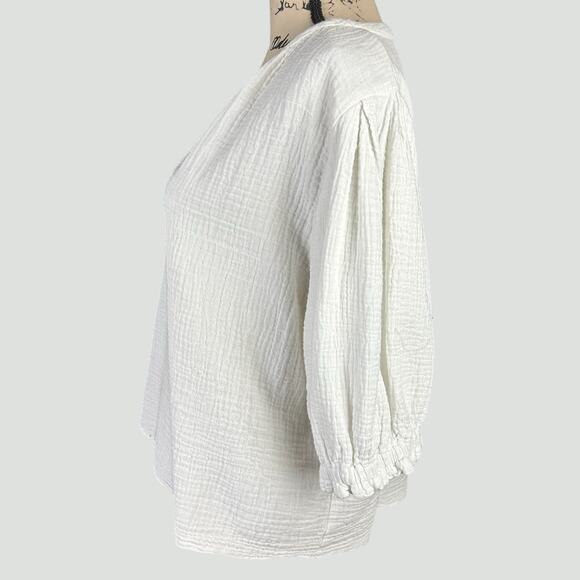 J by Joie Top women Sze Large White Gauzy Cotton Coastal Boho 3/4 Sleeves Blouse - Picture 7 of 11